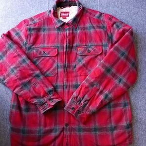 Coleman Lumberjack Shirt Jacket Size Large Sherpa Lined Plaid Flannel USA